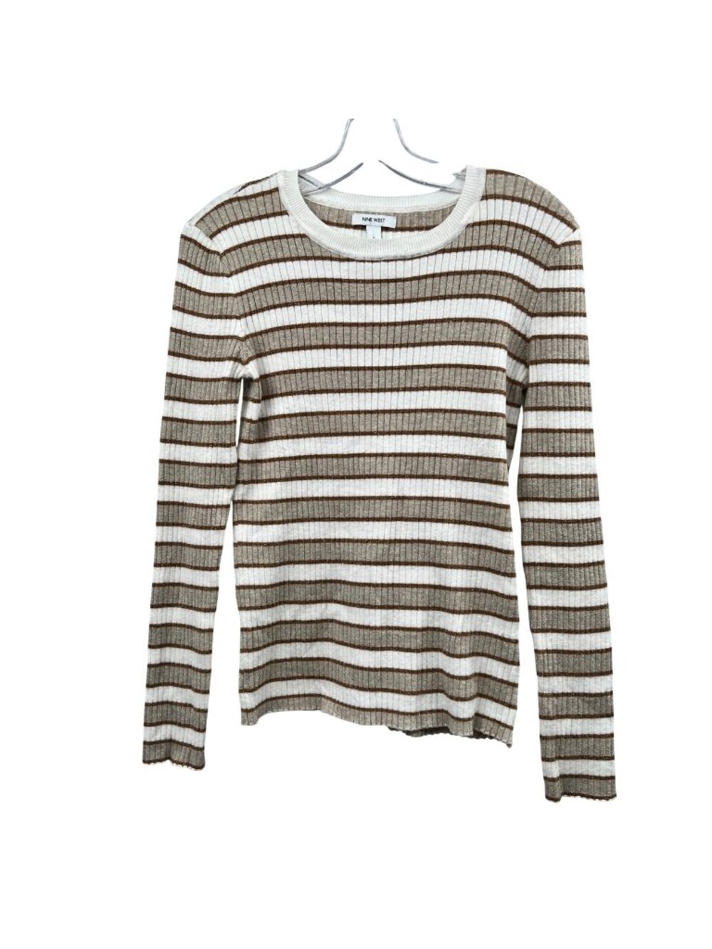 Nine West Womens Metallic Striped Sweater Gold/Multi Lightweight Size Large